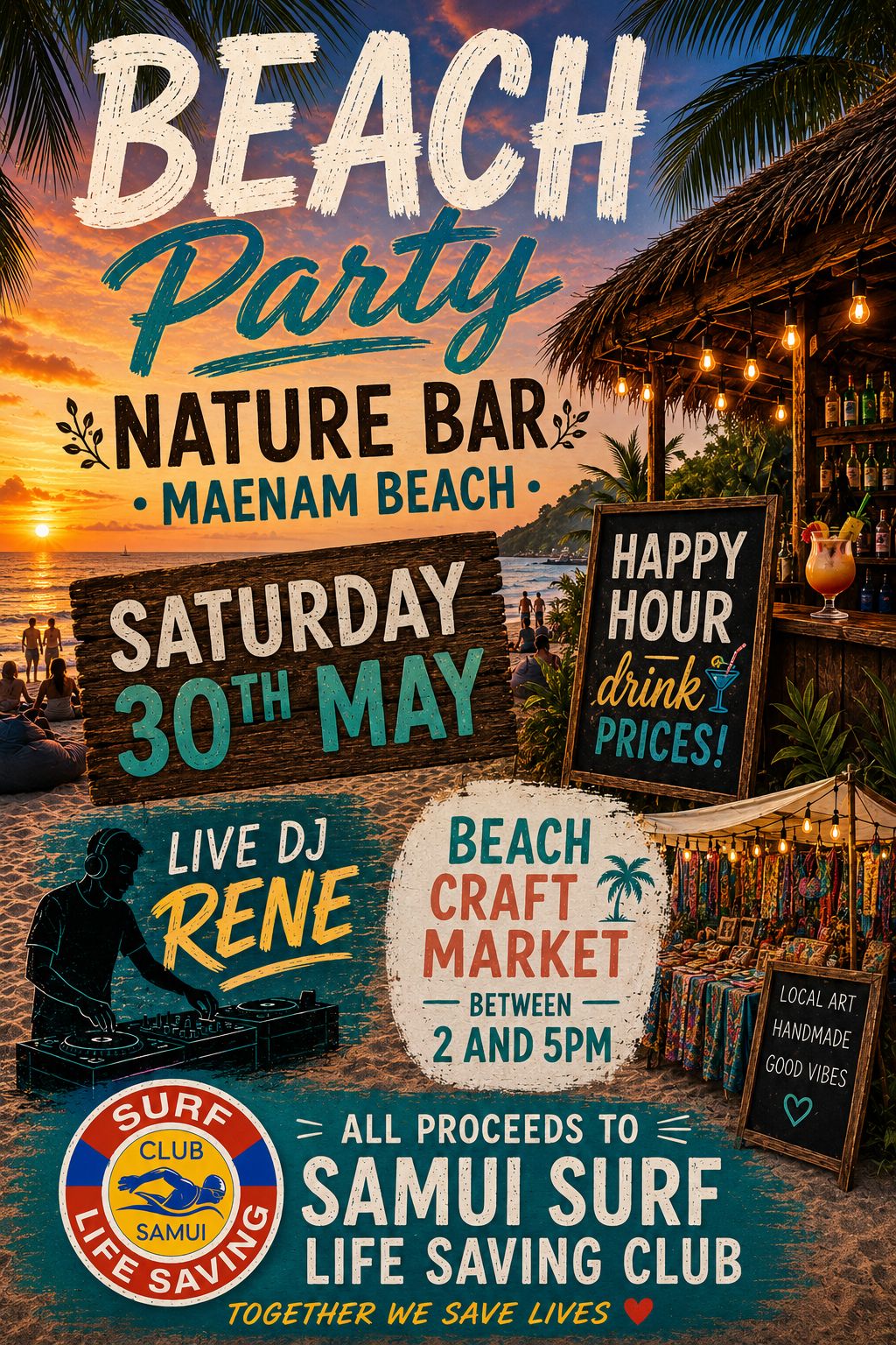 Beach Party at Nature Bar Maenam Beach flyer for Saturday 30 May